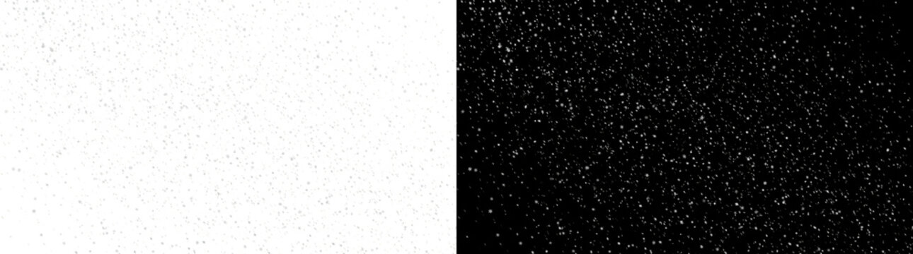 Snowfall with tiny white snowflakes and falling streaks across the frame for winter holiday designs in PNG, Transparent and Black Background Versions