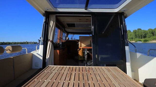 Empty deck and cabin entrance of motorboat