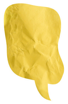 Vertical yellow paper speech bubble with long curved tail