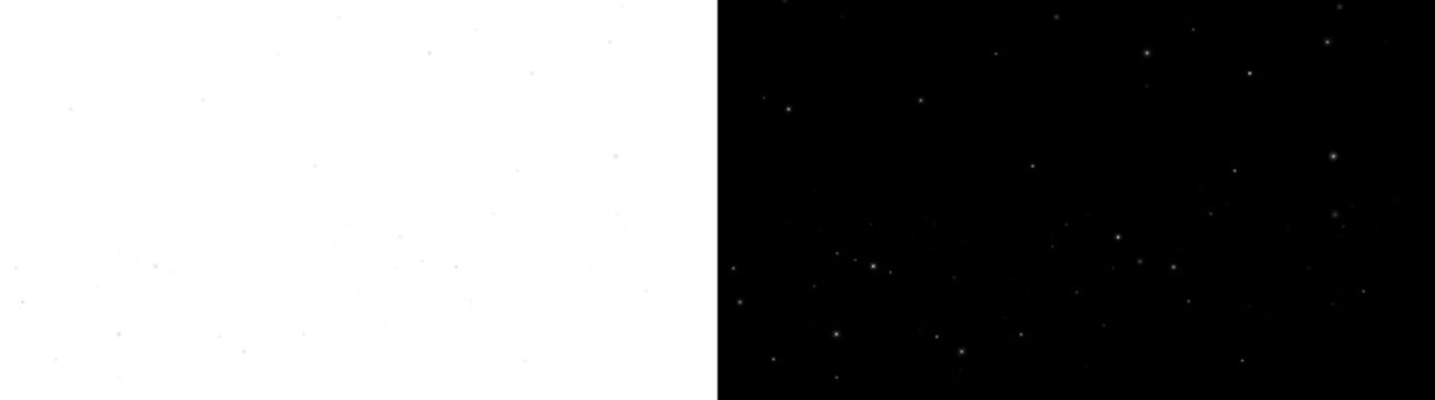 Starfield with tiny white twinkling stars on a night sky for space designs in PNG, Transparent and Black Background Versions