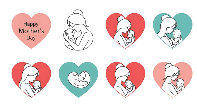 Colorful heart icons with patterns in a row