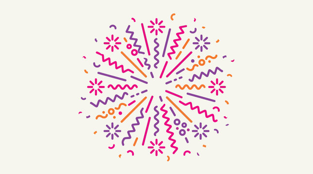 Festive Confetti Explosion Burst Line Art Vector, Colorful Celebration Fireworks Burst Illustration, Party Burst Background Design