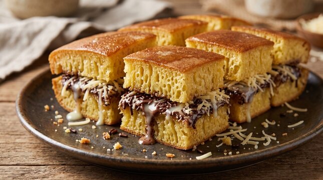 3D Render of Indonesian Sweet Martabak with Chocolate and Cheese