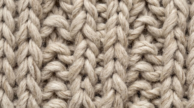 Beige chunky knit wool sweater texture background macro