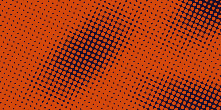 Orange and dark purple halftone circle dot pattern texture for pop art background and banner.