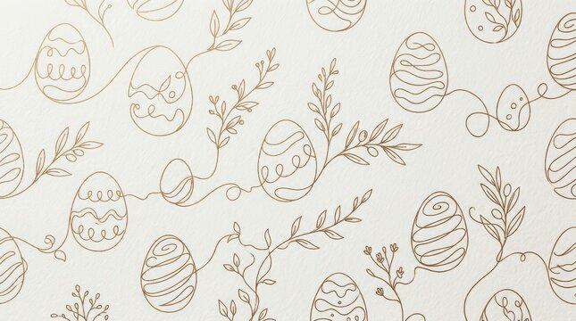 Easter pattern with delicate egg illustrations and botanical sprigs on a neutral backdrop