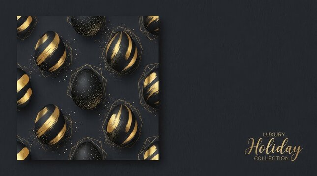 Easter pattern with gold painted eggs on elegant black surface festival celebration seasonal
