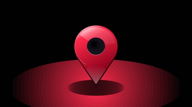 3D glossy red map pointer icon rotating on transparent background
