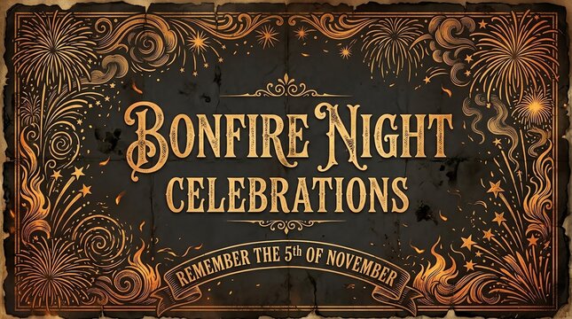 Bonfire Night Vintage Poster with Fireworks