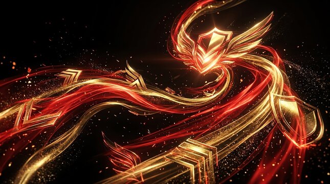 Shield Emblem with Golden Wings and Energy Trails