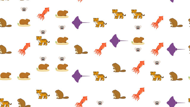 Cartoon animals and sea creatures pattern