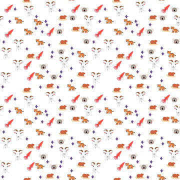 Seamless pattern of cartoon animals and sea creatures