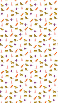 Seamless pattern of tigers, beavers, squids, and stingrays