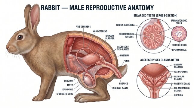 Male rabbit reproductive anatomy detailed diagram illustration