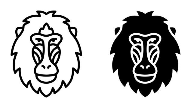 Baboon head line icon and filled silhouette for logo or sticker