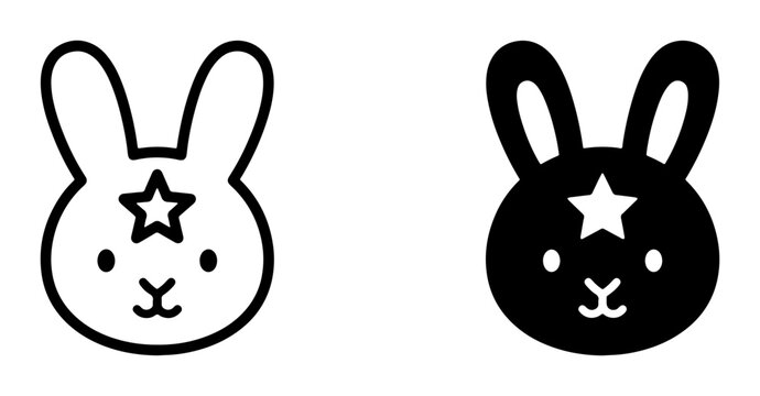 Rabbit face icons set with stars and ears for Easter or spring, logo or sticker