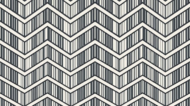 Abstract seamless pattern with black and white chevron zigzag lines and vertical stripes