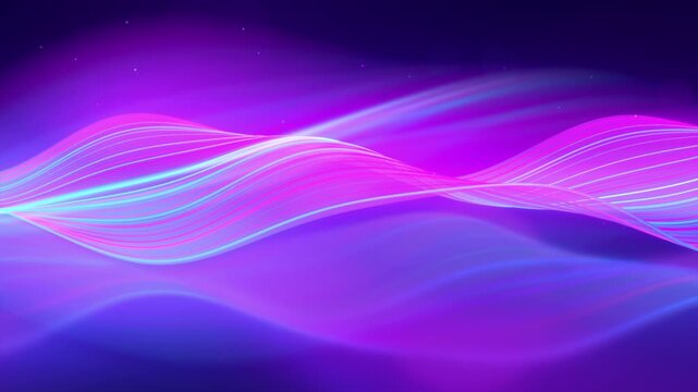 Looping abstract animation of glowing pink and cyan light waves. 3D rendering Seamless loop.