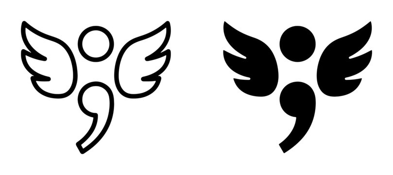Semicolon with wings silhouette and line icon, symbol for continuation and hope