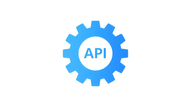 Blue api gear icon isolated on transparent background for software