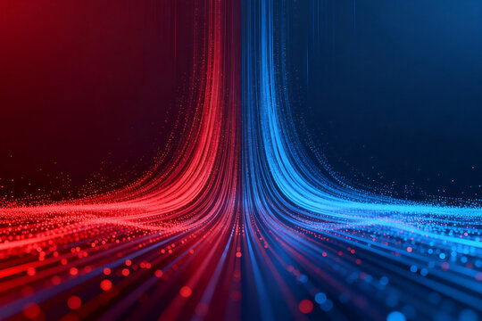 Abstract Dynamic Red and Blue Light Streams with Particle Effects