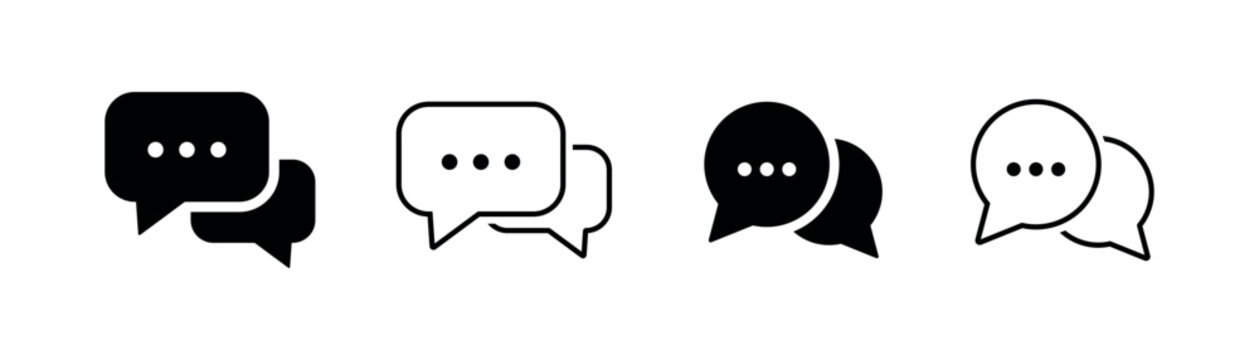 Chat speech bubble icon set, message dialogue and typing indicator vector symbols for live support.