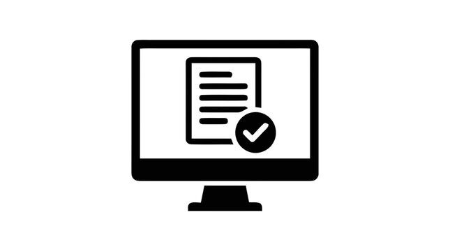 Vector illustration of computer monitor with document and checkmark icon on a transparent background
