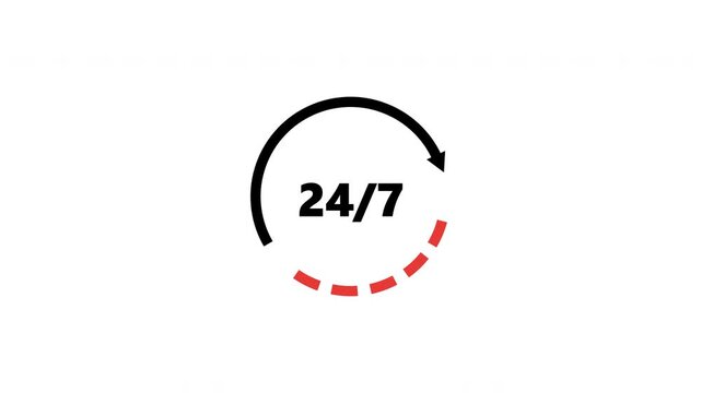 Animated 24/7 customer service support icons with transparent background. 4K alpha channel