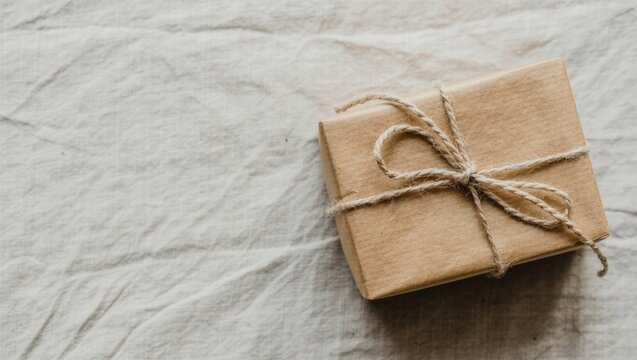 Kraft paper gift box with twine ribbon