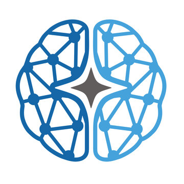 Brain with AI star logo, Smart brain innovation technology logo design vector.