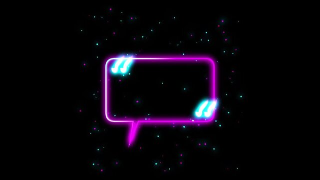 Glowing neon speech bubble with quotation marks and floating