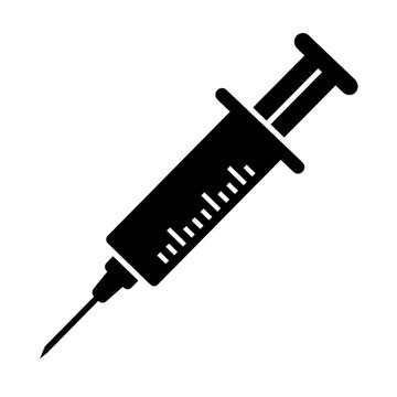 Black syringe icon representing medical injection and vaccination isolated on white background