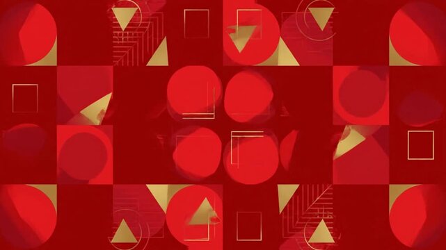 Festive Red and Gold Geometric Abstract Background with Circles and Squares