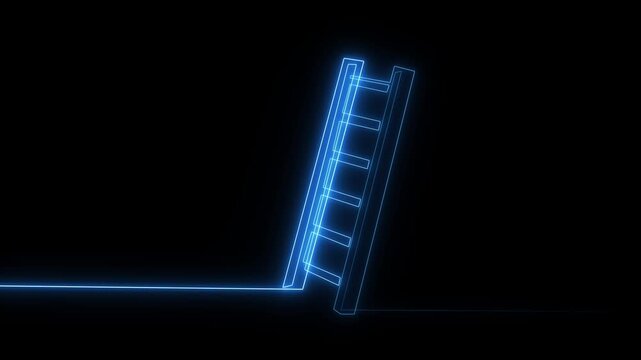 bule neon one line ladder to success,Ladder Climb up, stairs, steps, height, folding, comfortable in using,minimal line art ladder S animation 4k video