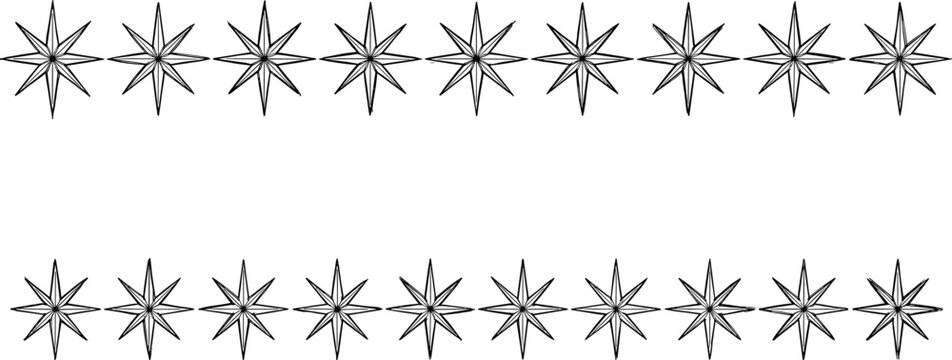 Eight Point Star Ornament Border Vector Collection with Decorative Geometric Divider Elements Isolated on White Background