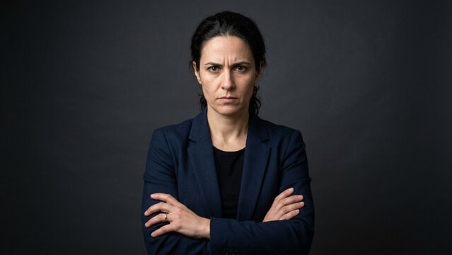 Serious Professional Woman Looking at Camera with Crossed Arms