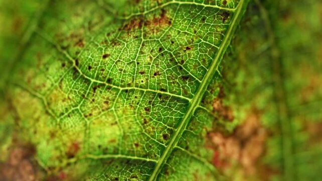 Extreme close up macro shot of a vibrant green grape leaf veins moving gently in the natural summer breeze captured in high quality