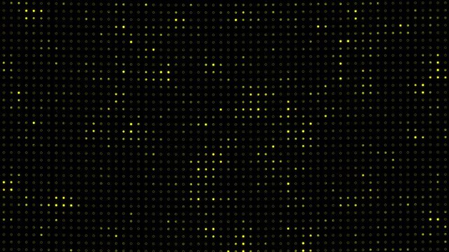 Hi tech motion graphic background, yellow flickering dots on dark background. 4k animated video...