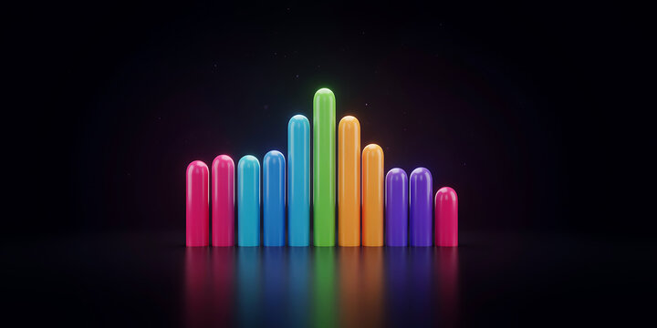 Colorful bar graph rising and falling during a business presentation with glowing lights