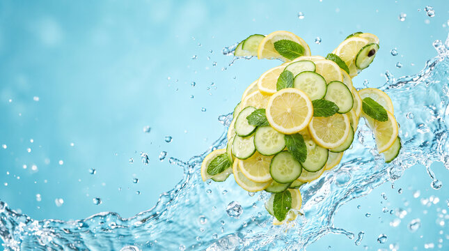 creative food art turtle made from cucumber and lemon