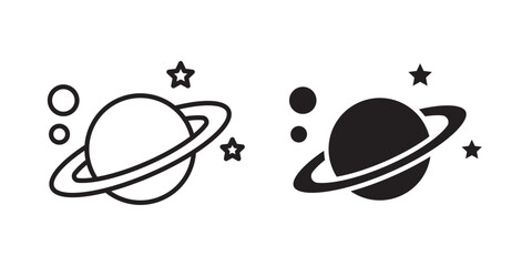 Planet saturn icon flat outline in black © Warpiya