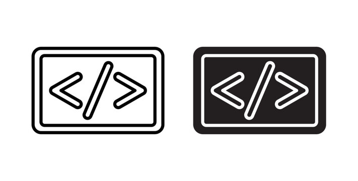 Web Code icon flat outline in black