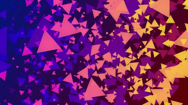 Abstract neon triangle motion background, dynamic geometric shapes overlay triangles 4k video...