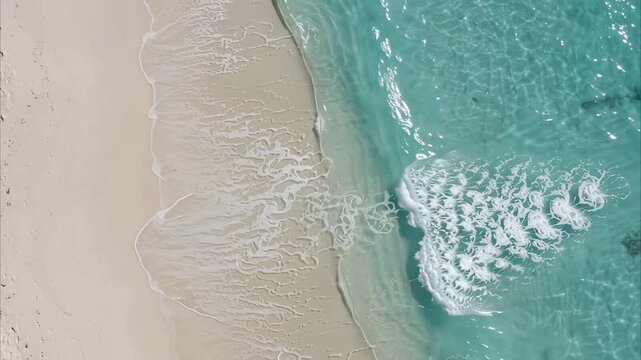 Beach sand wave ocean water shoreline tropical coast aerial view summer vacation