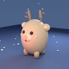 Cute clay reindeer with glowing red nose 3D render on blue night background, Christmas character illustration © Wirandhika