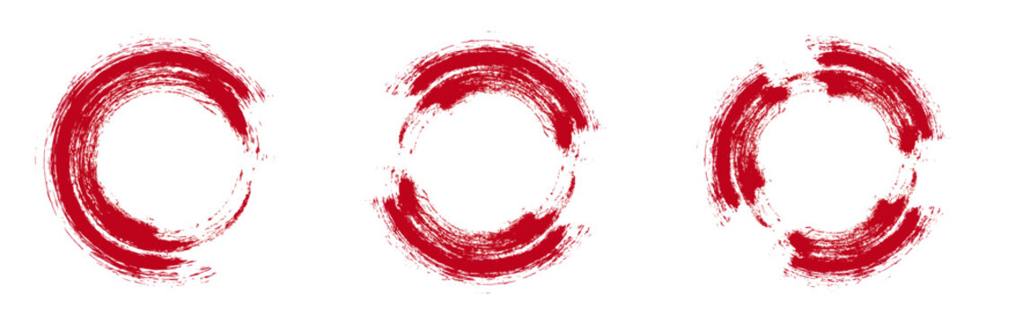 Straight red ink vector lines pack. Bloody color long and round hand-drawn brushstroke text highlights  frames  circles. Asian calligraphy brushstroke set. 