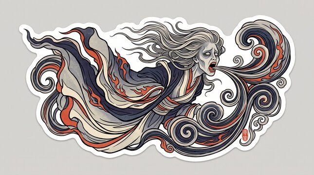 Screaming banshee spirit illustration with flowing robes for