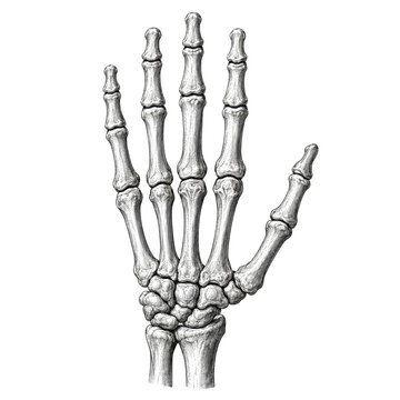 Human Hand Skeleton Anatomy Engraving with Carpal Bones and Phalanges