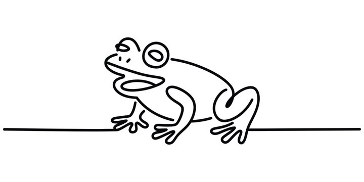 Simple line art drawing of a cute frog sitting on a line