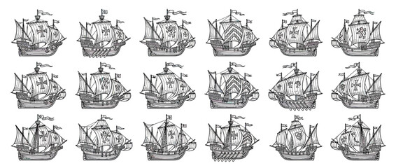 Vintage Sailing Ships Collection Isolated Transparent Background © folo